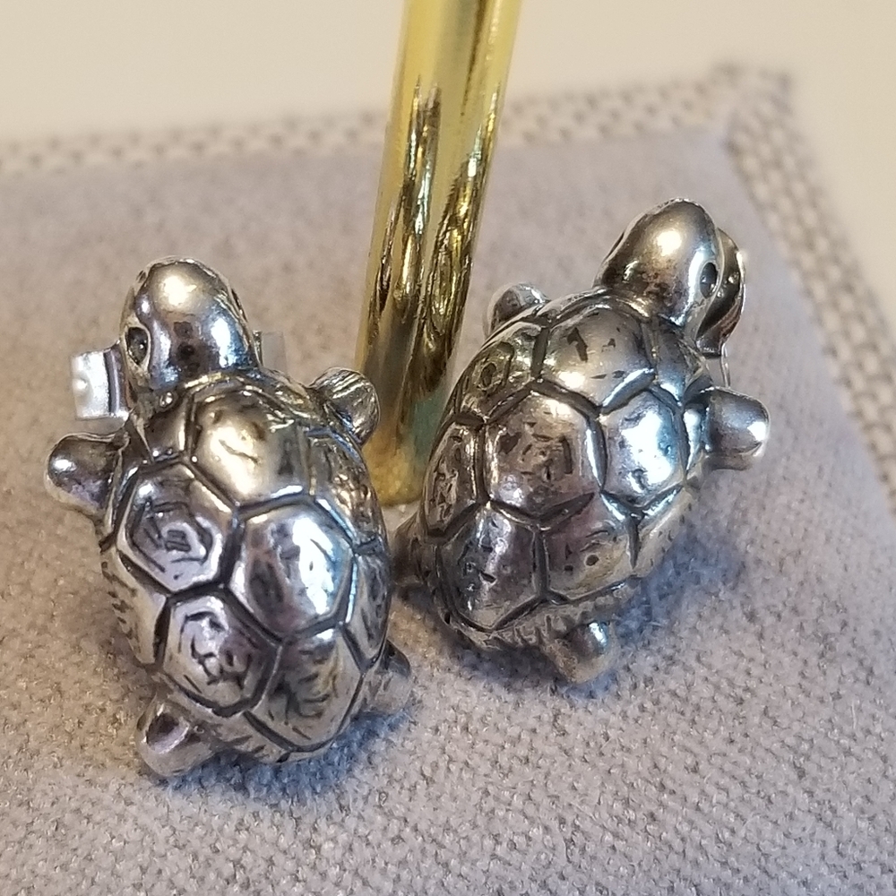 Sterling Silver Turtle Stud Earrings - image 2